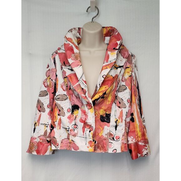 Erin London Women Size 8 Floral Multicolor Notch Lapel 3/4 Sleeve Stretch Blazer - Picture 6 of 11